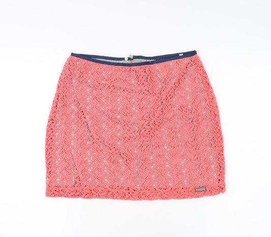 SuperDry Women's Pink Lace Pencil Skirt - Size S