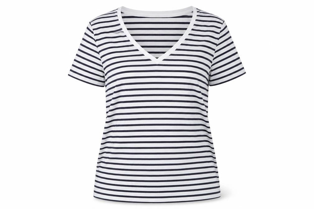 Jaeger Women's White Striped V-Neck T-Shirt