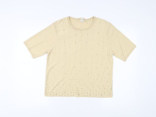 Viyella Women's Beige Studded Knit T-Shirt, M