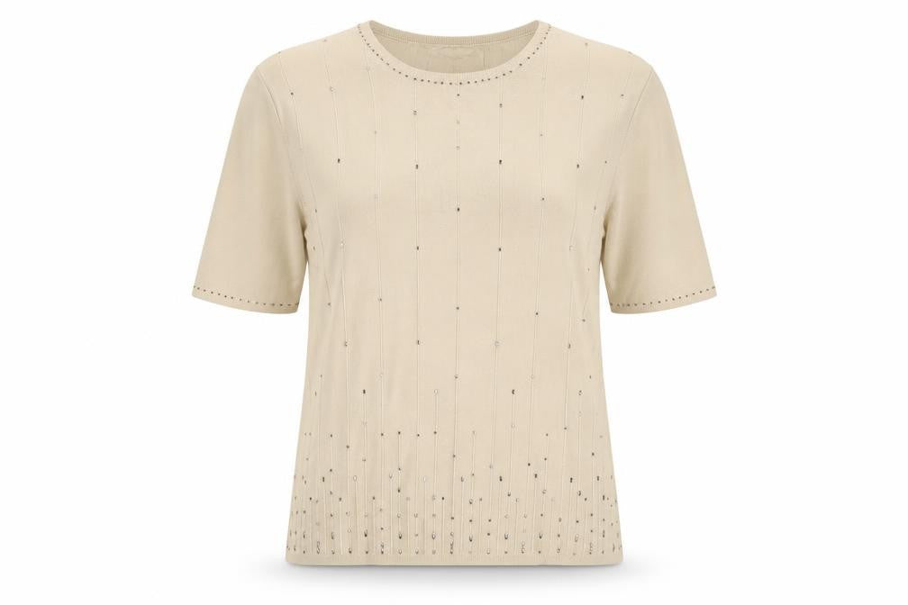 Viyella Women's Beige Studded Knit T-Shirt, M