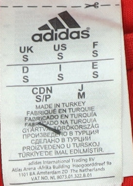 Brand and care label for Adidas Men’s Red Graphic Print T-Shirt, size S