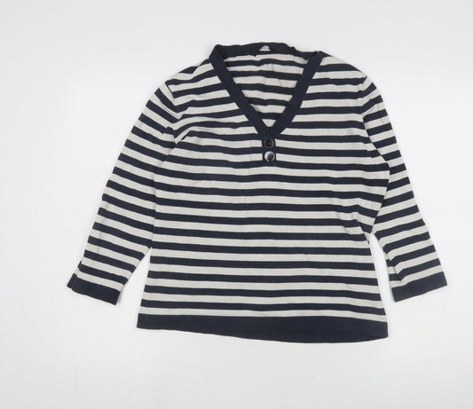 Jaeger Women's Multicoloured Striped Henley Jumper L
