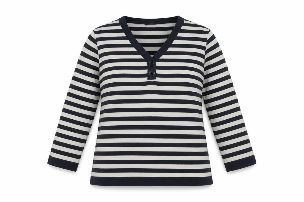 Jaeger Women's Multicoloured Striped Henley Jumper L