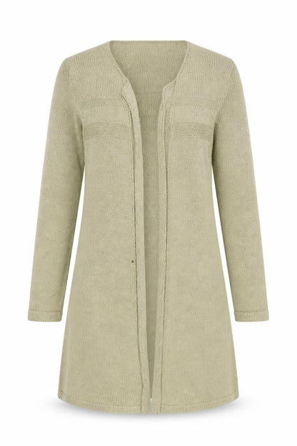 Front view of Kaleidoscope Beige Women's Open Front Cardigan, size 12