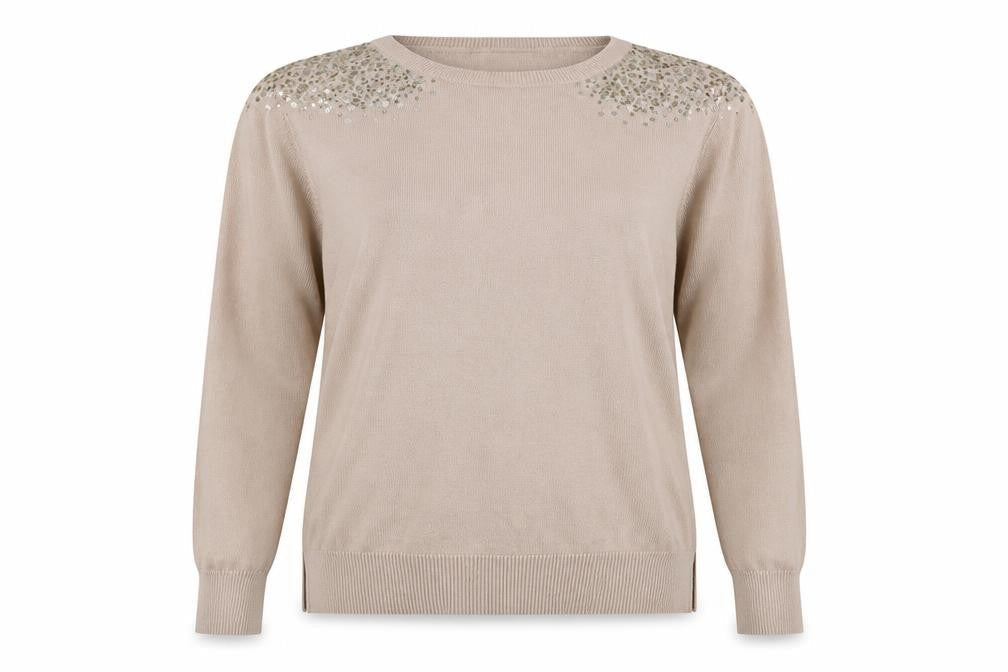 Oasis Women's Beige Pullover Jumper, Sequin Accent, Medium