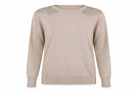 Oasis Women's Beige Pullover Jumper, Sequin Accent, Medium