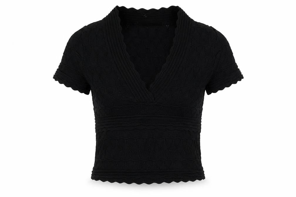 Zara Women's Black V-Neck Short Sleeve Knit Top Size 8