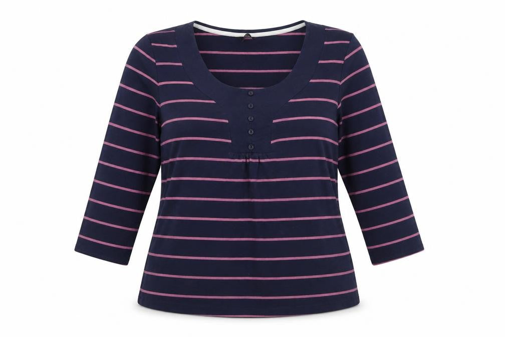 M&Co Women's Blue Striped 3/4 Sleeve Top 18