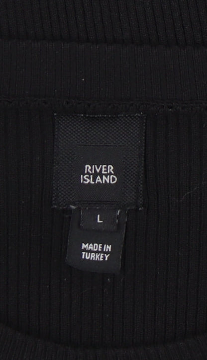 Close-up detail of River Island Black Knit Long Sleeve Top L
