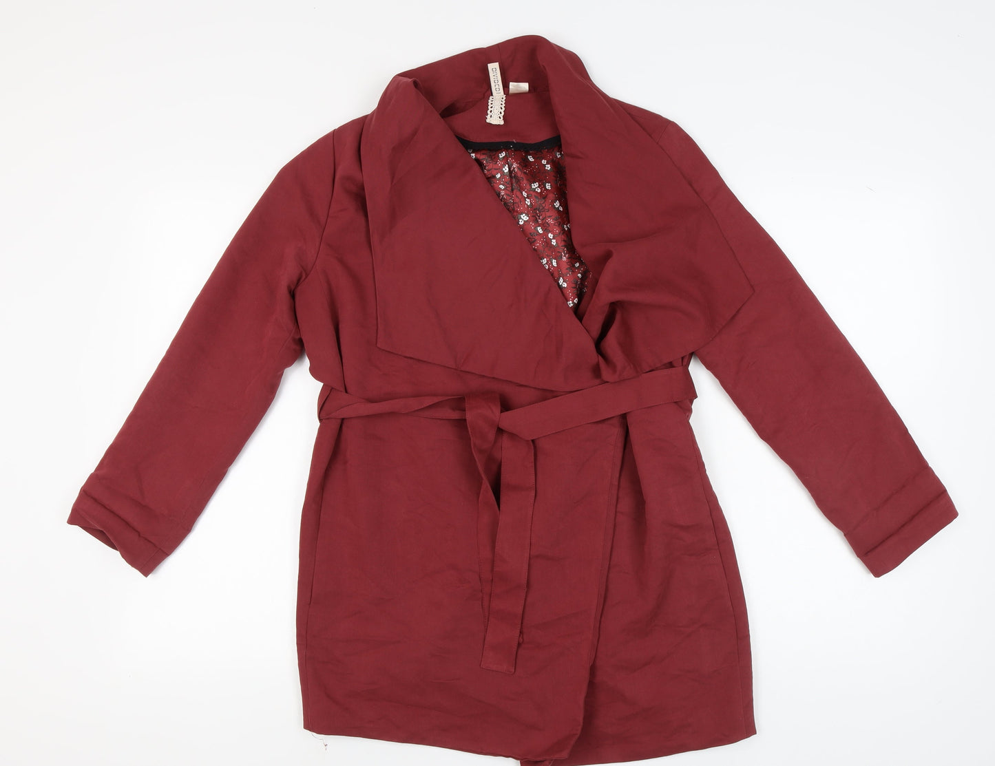 H&M Women's Red Belted Mid-Length Coat Size 10