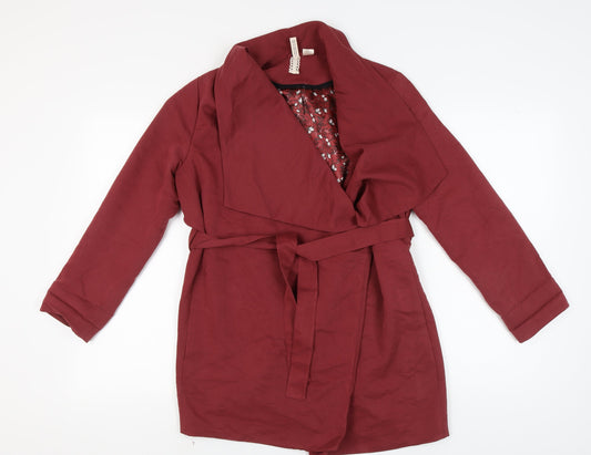 H&M Women's Red Belted Mid-Length Coat Size 10