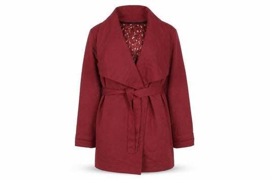 H&M Women's Red Belted Mid-Length Coat Size 10