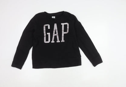 Additional front view of Gap girls’ black pullover sweatshirt, size 14y, logo accent