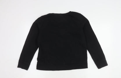 Back view of Gap girls’ black pullover sweatshirt, size 14y, logo accent