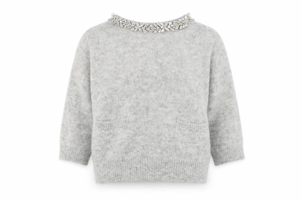 Zara Women Grey Jumper, Size S, Embroidered Accent
