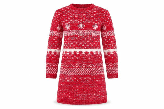 Marks & Spencer Girls' Red Fair Isle Christmas Dress 6-7 Years