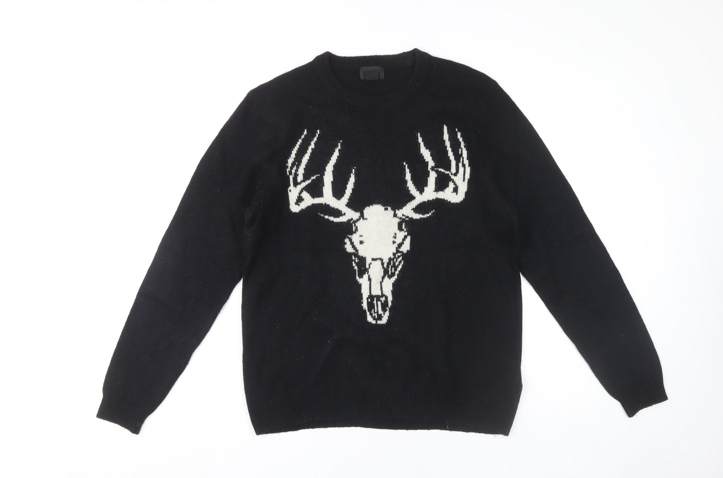 H&M Unisex Black Wool Blend Animal Print Jumper Size 12