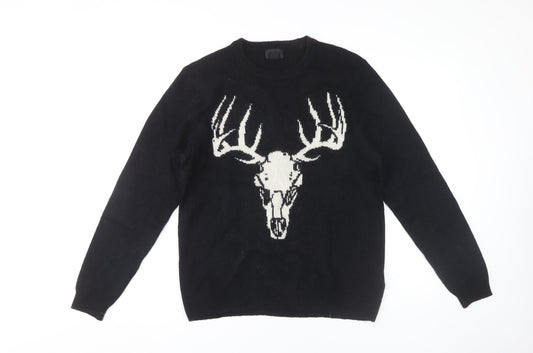 H&M Unisex Black Wool Blend Animal Print Jumper Size 12