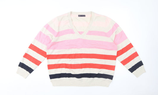 Marks and Spencer Women’s Striped V-Neck Jumper Large