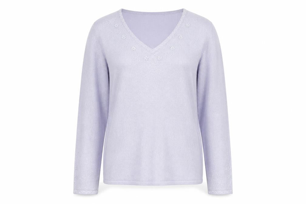 Bonmarché Women's Purple V-Neck Pullover Jumper S
