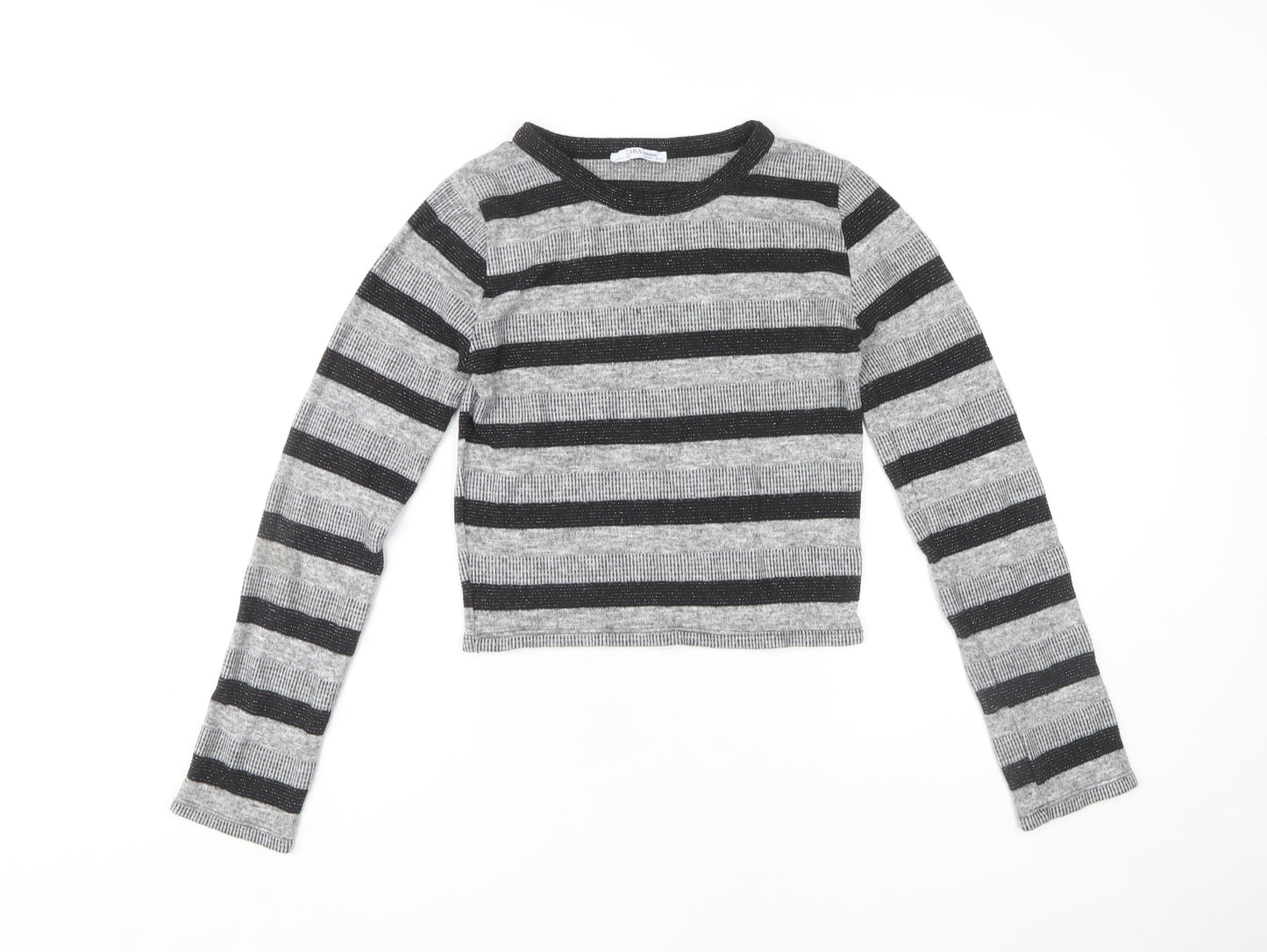 Zara Women's Grey Striped Knit Pullover Jumper Size 12