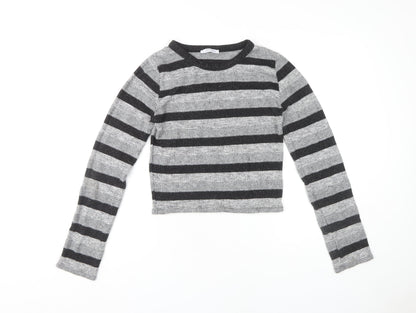 Zara Women's Grey Striped Knit Pullover Jumper Size 12