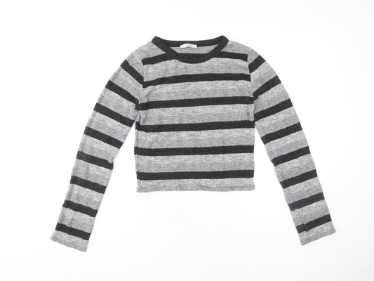 Zara Women's Grey Striped Knit Pullover Jumper Size 12