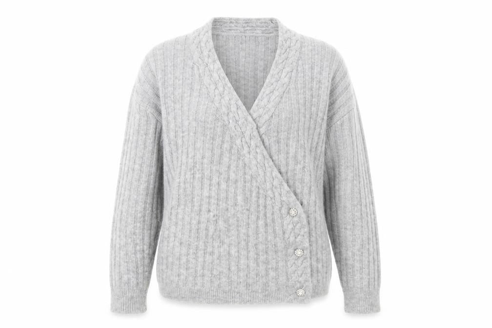 Next Women's Grey L V-Neck Cardigan - Casual & Cozy