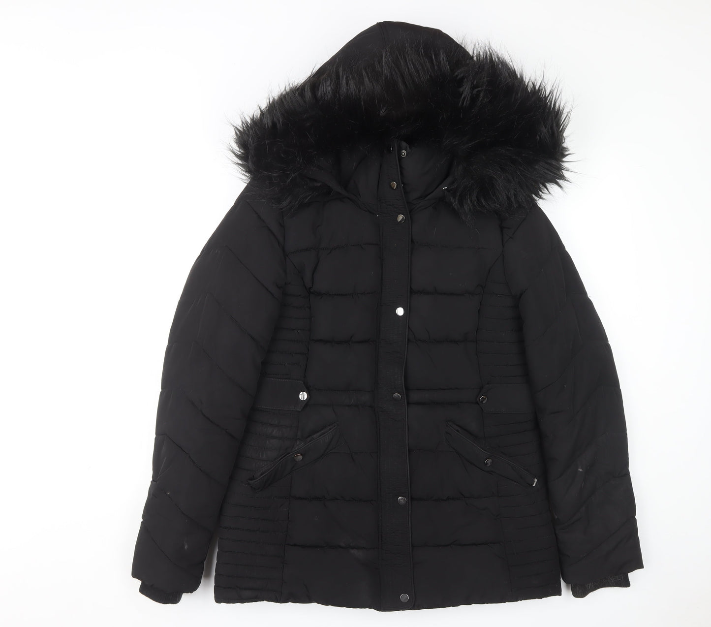 Wallis Women's Black Hooded Puffer Coat S
