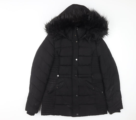 Wallis Women's Black Hooded Puffer Coat S
