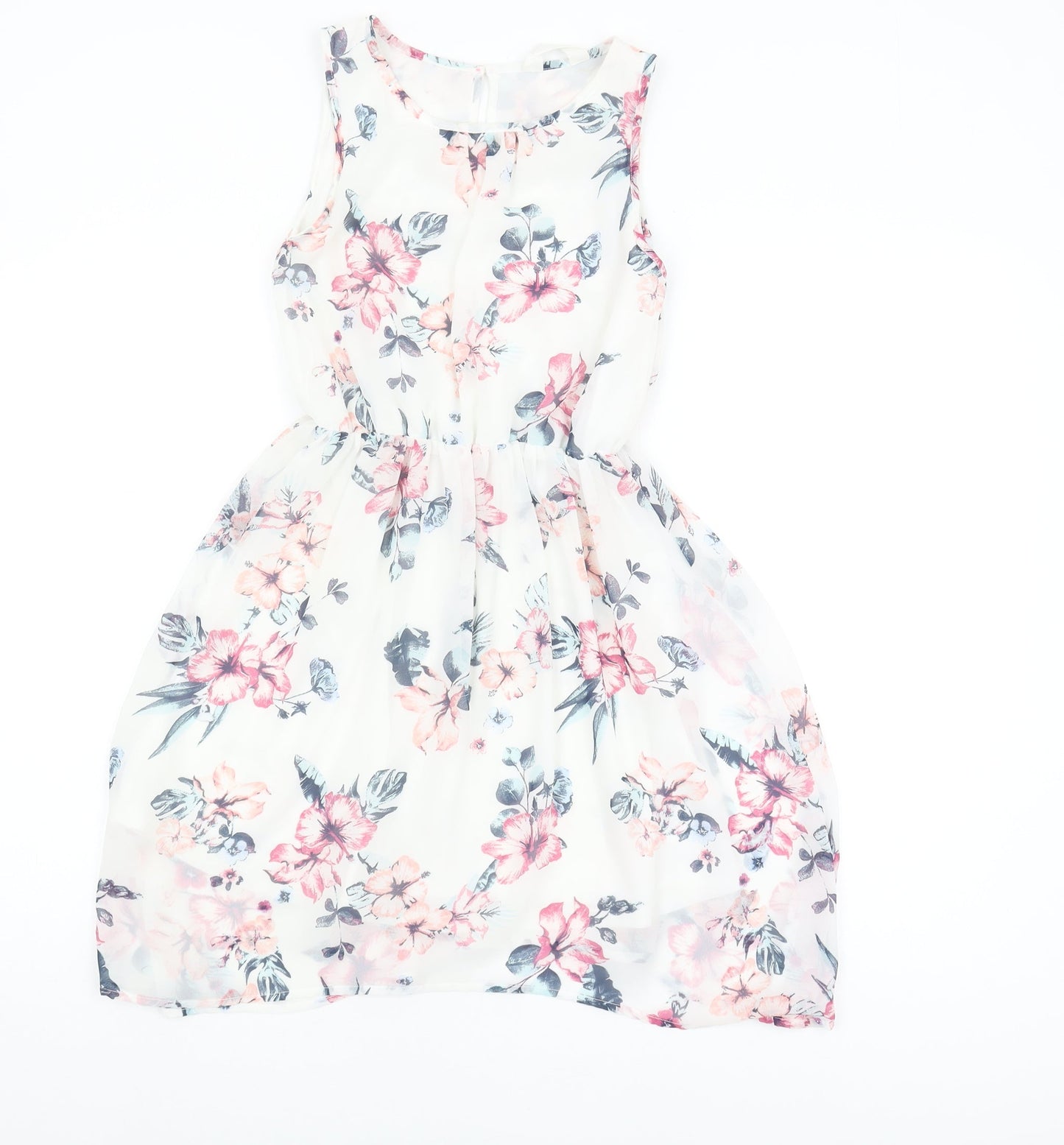H&M Girls White Floral A-Line Dress 10-11 Years Knee Length