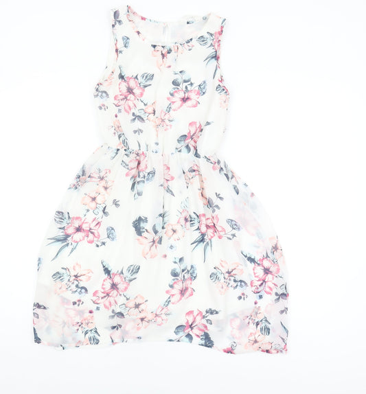 H&M Girls White Floral A-Line Dress 10-11 Years Knee Length
