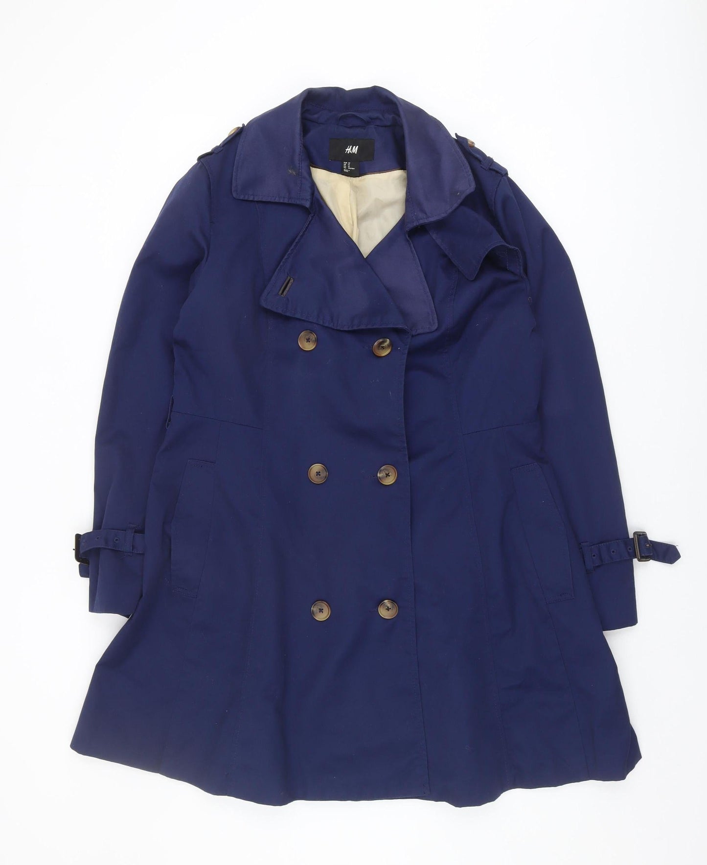 H&M Women's Blue Trench Coat, Size 14