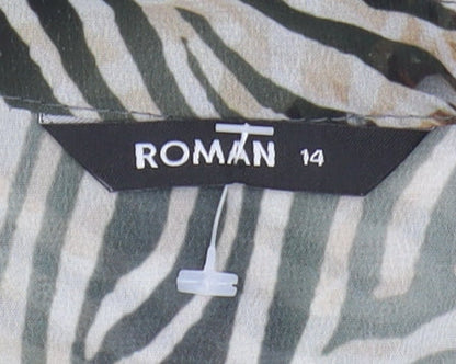 Brand and care label for Roman Women's Multicoloured Zebra Print Blouse, size 14