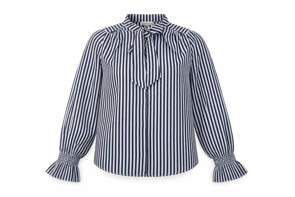 Warehouse Women's Striped Balloon Sleeve Blouse, Size 8