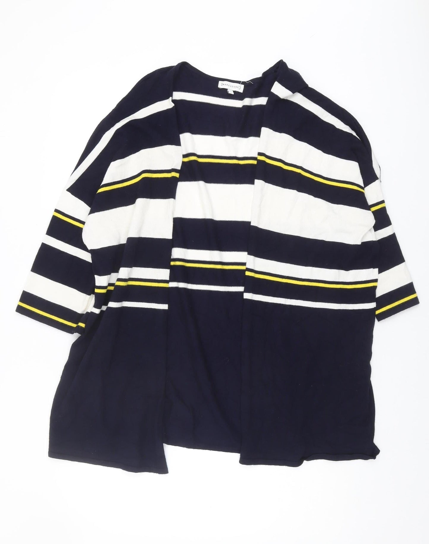 Warehouse Women's Blue Striped Open Front Cardigan Size 12