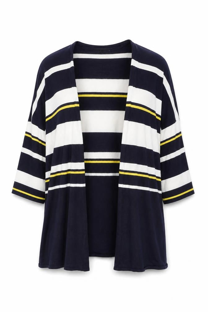Warehouse Women's Blue Striped Open Front Cardigan Size 12