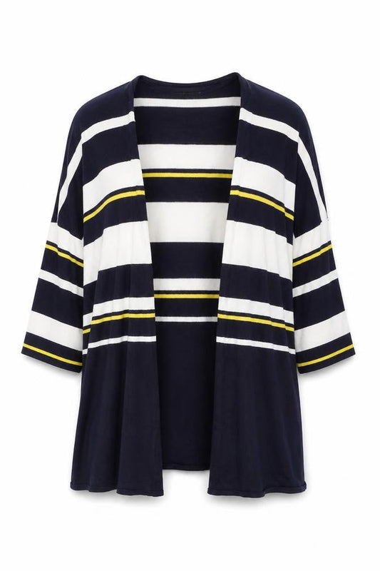 Warehouse Women's Blue Striped Open Front Cardigan Size 12