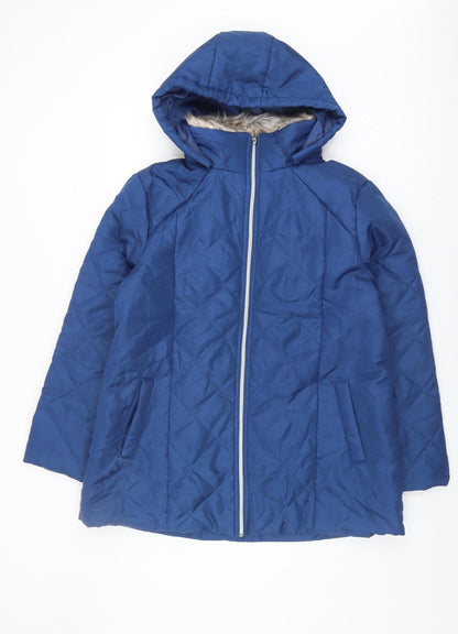 Additional front view of Anne de Lançay Women's Blue Quilted Hooded Jacket M