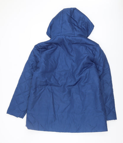 Back view of Anne de Lançay Women's Blue Quilted Hooded Jacket M