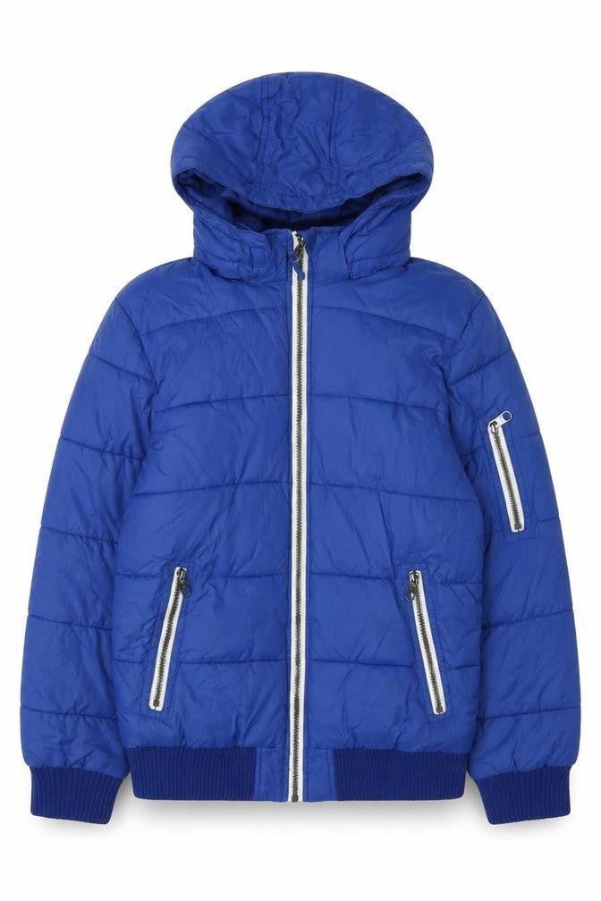 H&M Boys Blue Puffer Jacket 13 Years Hooded Winter Coat