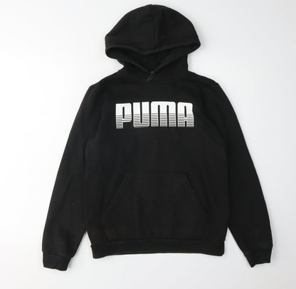 Additional front view of Puma boys’ black hoodie pullover, size 13, graphic logo