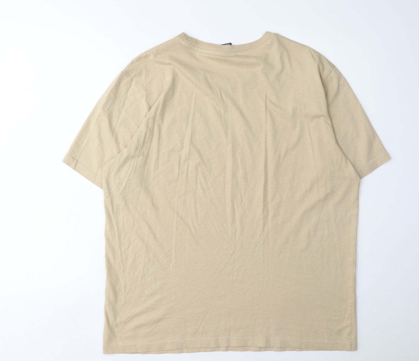 Champion Beige Men's T-Shirt Large Short Sleeve Cotton