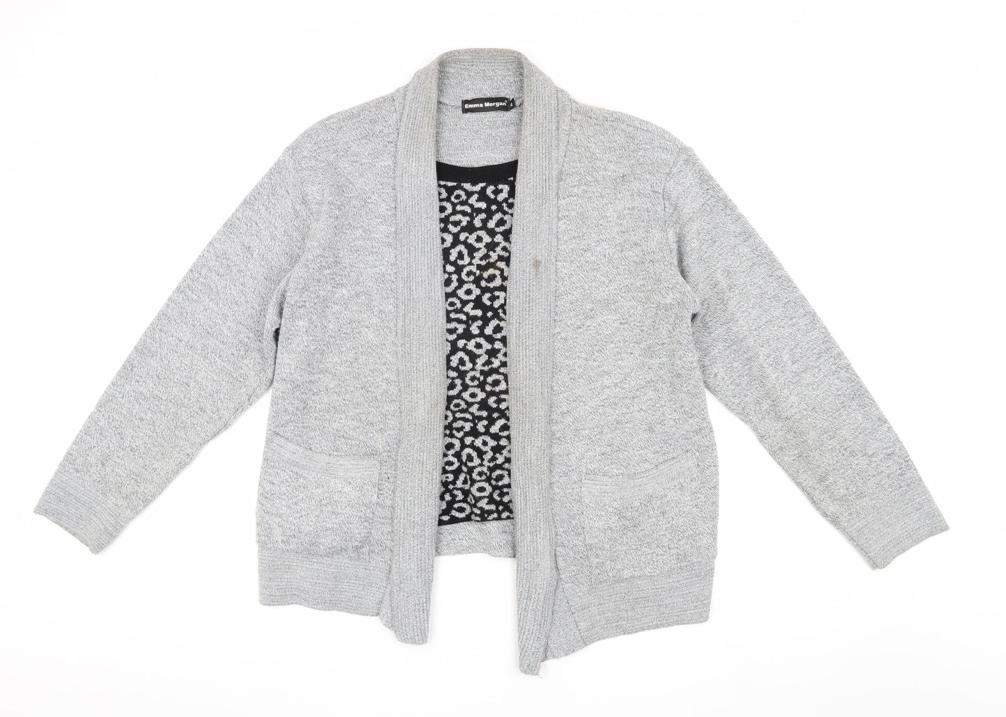 Emma Morgan Women's Grey Animal Print Open Front Cardigan XL