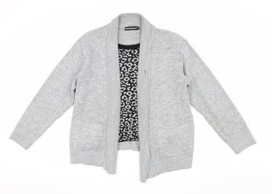Emma Morgan Women's Grey Animal Print Open Front Cardigan XL