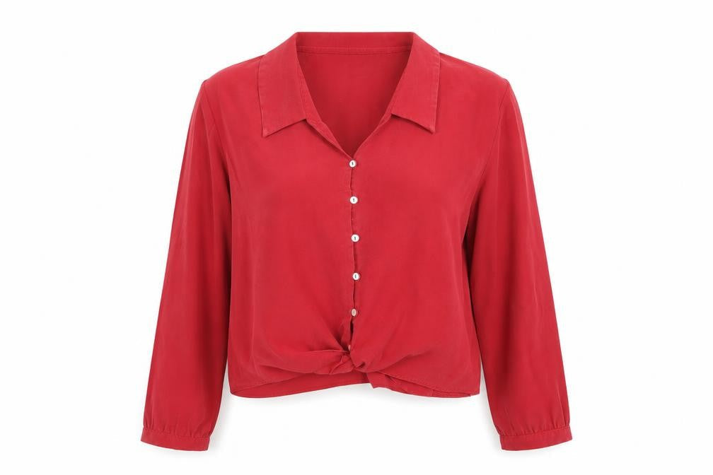 Zara Women's Red Button-Up Shirt Size 10