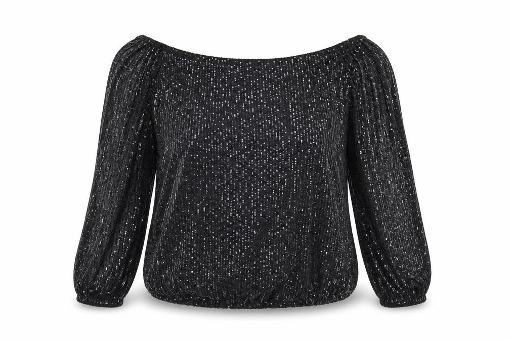 QED London Women's Black Sequin Off Shoulder Blouse