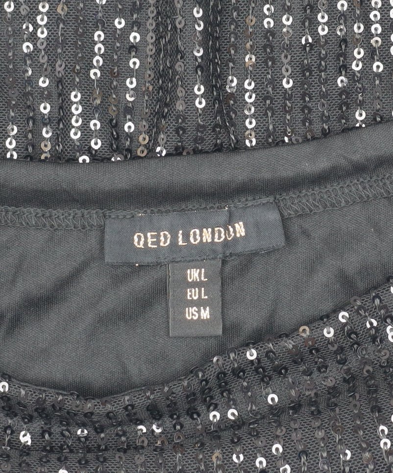 QED London Women's Black Sequin Off Shoulder Blouse