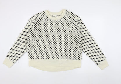 H&M Women's White Geometric Pullover Jumper Size S