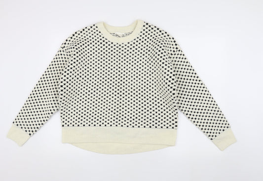 H&M Women's White Geometric Pullover Jumper Size S